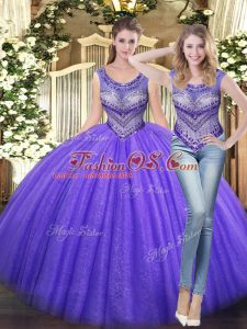 Fancy Beading Sweet 16 Dress Lavender Lace Up Sleeveless Floor Length