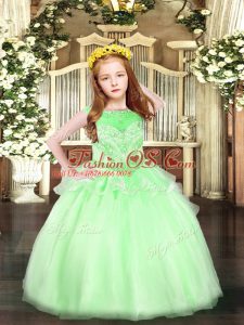 Floor Length Apple Green Girls Pageant Dresses Scoop Sleeveless Zipper