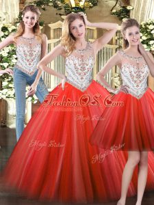 Scoop Sleeveless Tulle Sweet 16 Quinceanera Dress Beading Zipper