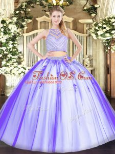 Floor Length Lavender 15th Birthday Dress Scoop Sleeveless Zipper
