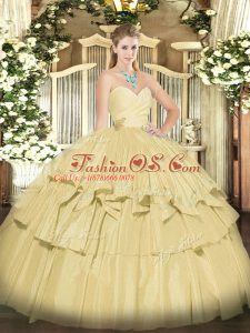 Champagne Ball Gowns Beading and Ruffled Layers Sweet 16 Dress Lace Up Taffeta Sleeveless Floor Length