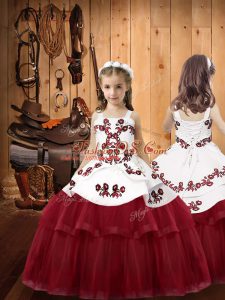 Burgundy Sleeveless Tulle Lace Up Little Girls Pageant Dress Wholesale for Sweet 16 and Quinceanera