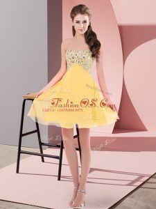 Dynamic Gold Empire Beading Prom Dress Lace Up Chiffon Sleeveless Mini Length