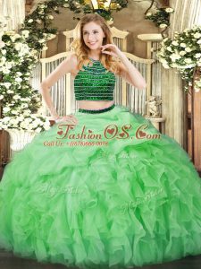 Chic Floor Length Ball Gowns Sleeveless Apple Green Quinceanera Dresses Zipper