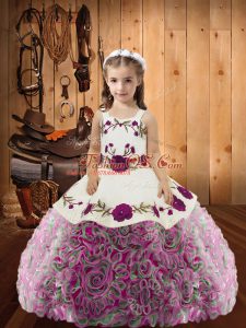 High End Multi-color Straps Neckline Embroidery and Ruffles Girls Pageant Dresses Sleeveless Lace Up