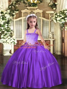 Floor Length Lavender Little Girl Pageant Dress Straps Sleeveless Lace Up
