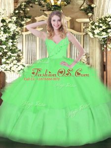 Superior Zipper Spaghetti Straps Ruffled Layers Ball Gown Prom Dress Organza Sleeveless