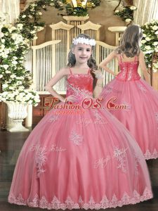 Luxurious Tulle Sleeveless Floor Length High School Pageant Dress and Appliques