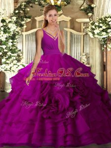Sleeveless Backless Floor Length Beading and Ruffled Layers Quinceanera Dress