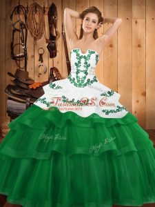 Chic Green Ball Gowns Embroidery and Ruffled Layers 15th Birthday Dress Lace Up Tulle Sleeveless
