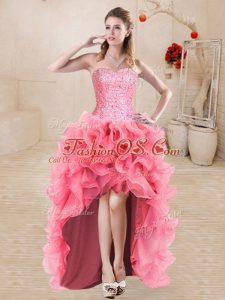 Top Selling Watermelon Red Prom Dresses Prom and Party with Beading and Ruffles Sweetheart Sleeveless Lace Up