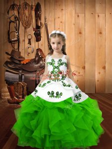 Trendy Floor Length Pageant Dress for Teens Organza Sleeveless Embroidery and Ruffles