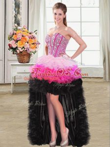 Smart Sleeveless High Low Beading and Ruffles Lace Up Evening Dress with Multi-color