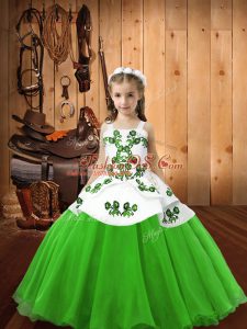 Excellent Floor Length Lace Up Little Girl Pageant Gowns for Sweet 16 and Quinceanera with Embroidery