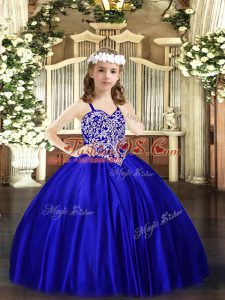 Floor Length Royal Blue Pageant Dress for Teens Straps Sleeveless Lace Up