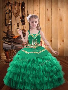 Embroidery and Ruffled Layers High School Pageant Dress Turquoise Lace Up Sleeveless Floor Length