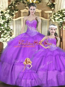 Best Floor Length Ball Gowns Sleeveless Lilac Quince Ball Gowns Lace Up