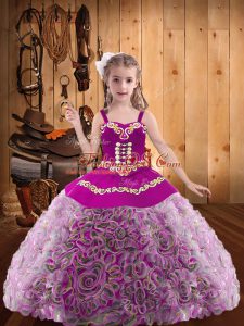 Fantastic Floor Length Lace Up Pageant Dress Multi-color for Sweet 16 and Quinceanera with Embroidery and Ruffles