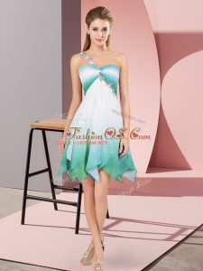 Modest Asymmetrical Multi-color Prom Gown One Shoulder Sleeveless Lace Up