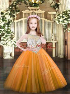 Tulle Sleeveless Floor Length Little Girl Pageant Gowns and Beading