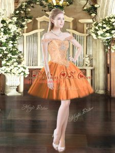 Top Selling Orange Red Sleeveless Beading Mini Length Prom Gown
