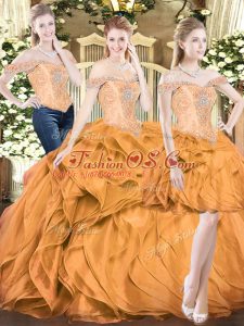 Admirable Ball Gowns 15 Quinceanera Dress Orange Red Off The Shoulder Organza Sleeveless Floor Length Lace Up