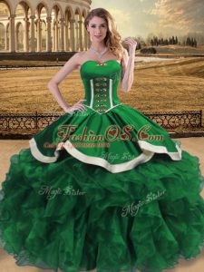 Deluxe Green Organza Lace Up Sweet 16 Dress Sleeveless Floor Length Beading and Ruffles