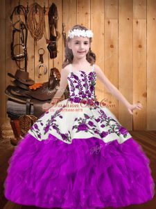 Floor Length Purple Pageant Gowns For Girls Straps Sleeveless Lace Up