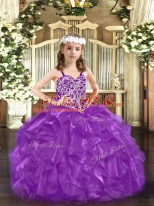Top Selling Straps Sleeveless Organza Pageant Dresses Beading Lace Up