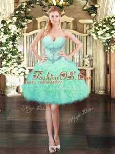 Best Apple Green Prom Gown Prom and Party with Beading and Ruffles Sweetheart Sleeveless Lace Up