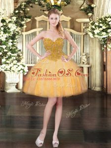 Stunning Orange Tulle Lace Up Dress for Prom Sleeveless Mini Length Beading and Ruffles