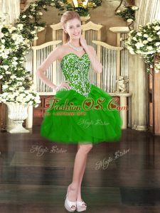 Green Ball Gowns Beading and Ruffles Evening Dress Lace Up Tulle Sleeveless Mini Length