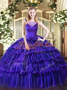 Sexy Floor Length Ball Gowns Sleeveless Purple Sweet 16 Dresses Side Zipper