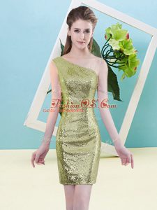 Decent Yellow Green Sleeveless Sequins Mini Length Prom Gown