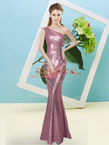 Adorable Coral Red Sequined Zipper Sleeveless Floor Length Sequins
