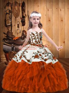 Sleeveless Lace Up Floor Length Beading and Embroidery Little Girl Pageant Gowns