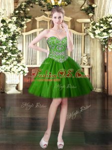 Sleeveless Mini Length Beading Lace Up Prom Dress with Dark Green