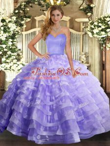 Amazing Lavender Lace Up Sweetheart Ruffled Layers Sweet 16 Quinceanera Dress Organza Sleeveless