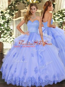 Light Blue Sleeveless Floor Length Beading and Appliques and Ruffles Lace Up 15 Quinceanera Dress