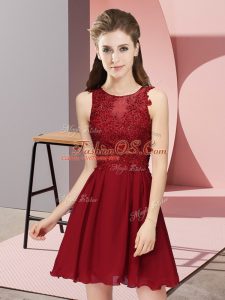 Mini Length Empire Sleeveless Wine Red Vestidos de Damas Zipper