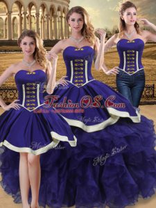 Fantastic Purple Ball Gowns Beading and Ruffles Sweet 16 Quinceanera Dress Lace Up Organza Sleeveless Floor Length