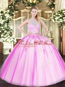 Tulle Sleeveless Floor Length Quinceanera Gowns and Lace and Appliques