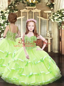 Sleeveless Beading and Ruffled Layers Lace Up Little Girls Pageant Dress Wholesale