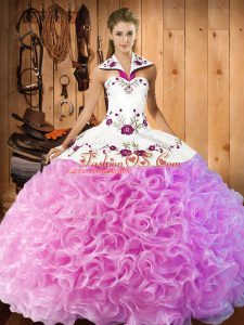Sophisticated Embroidery 15 Quinceanera Dress Rose Pink Lace Up Sleeveless Floor Length