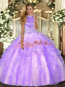 Superior Beading and Ruffles Quinceanera Gown Lavender Backless Sleeveless Floor Length