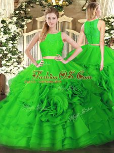 Captivating Green Zipper Sweet 16 Dress Ruffles Sleeveless Floor Length