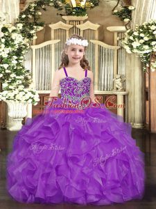 Cheap Organza Sleeveless Floor Length Little Girls Pageant Dress and Beading and Ruffles