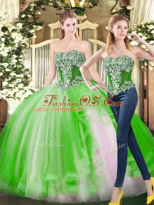 On Sale Ball Gowns Strapless Sleeveless Tulle Floor Length Lace Up Beading 15th Birthday Dress