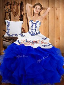 Floor Length Blue 15th Birthday Dress Strapless Sleeveless Lace Up