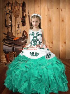 Perfect Sleeveless Lace Up Floor Length Embroidery and Ruffles Girls Pageant Dresses